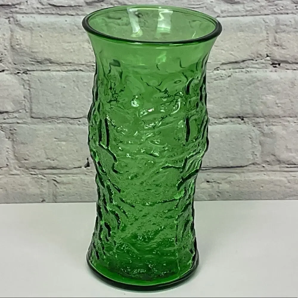 Vintage E.O. Brody Co. Emerald Green Vase Large Floral Textured Crinkle Decor